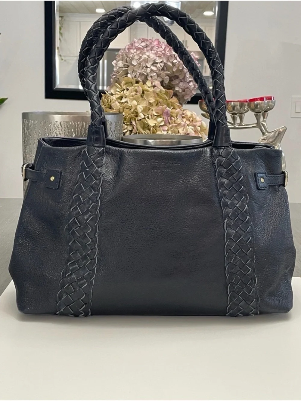 kate spade Black Braided-Handle Leather Tote